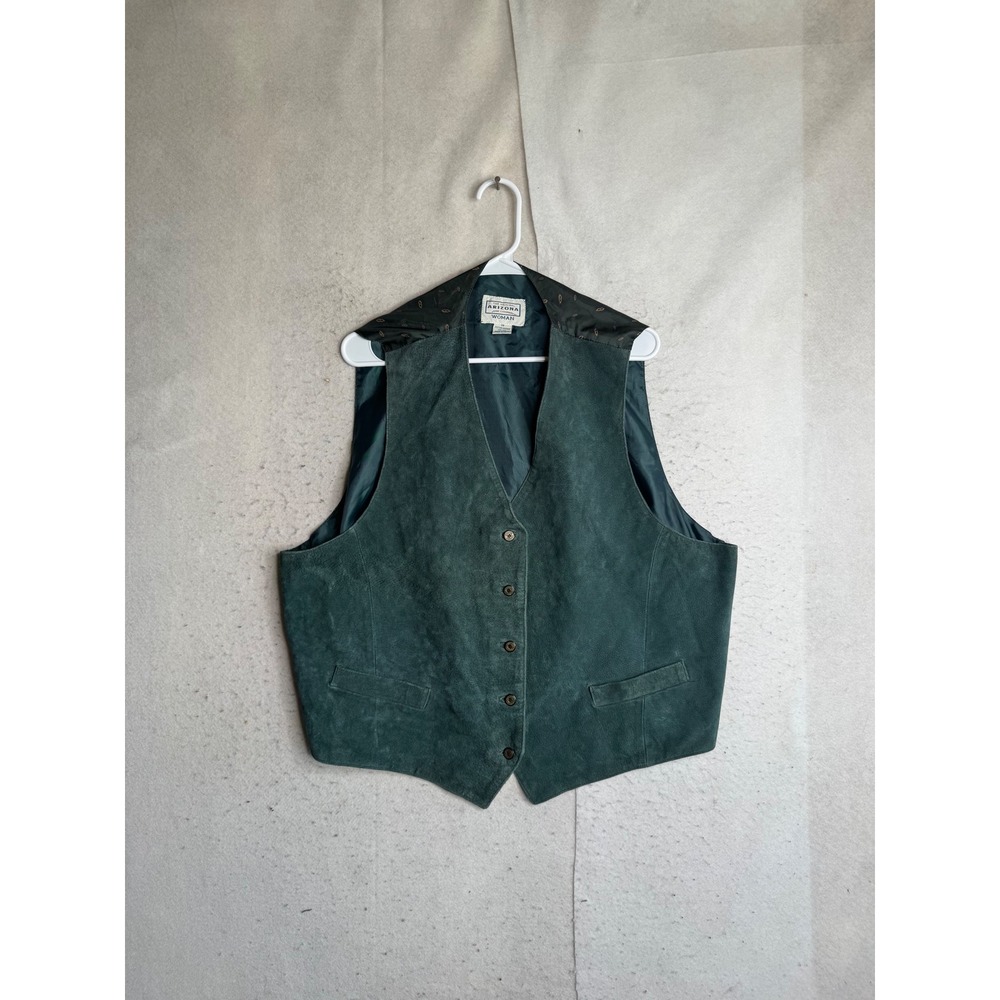 VTG Arizona Jean Company Dark Green Suede Leather Vest Plus Size 3X Western Boho